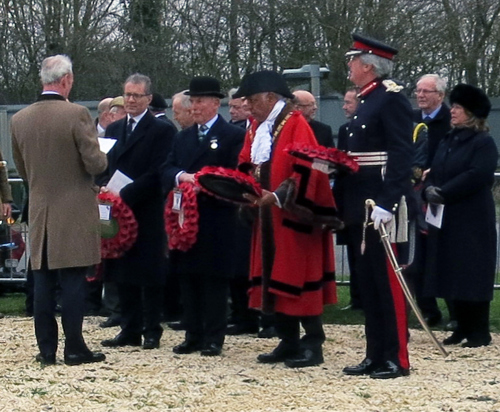 The Lord-Lieutenant of Warwickshire, the Mayor of Rugby, the Chairman of the Gallipoli Association and the MP for Rugby (from right to left)