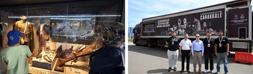 Composite image of inside and outside of the Çanakkale Wars Mobile Museum
