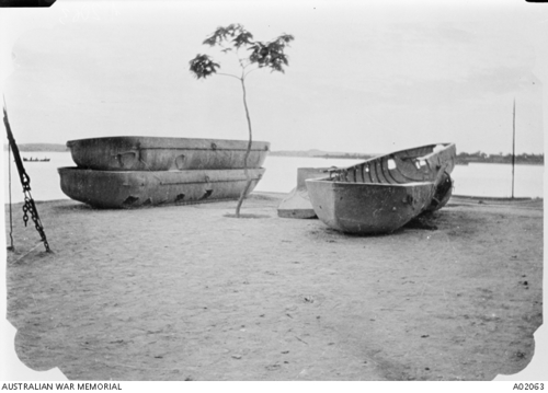 Turkish pontoon boats captured on the Suez Canal in February 1915. Australian War Memorial (A02063)