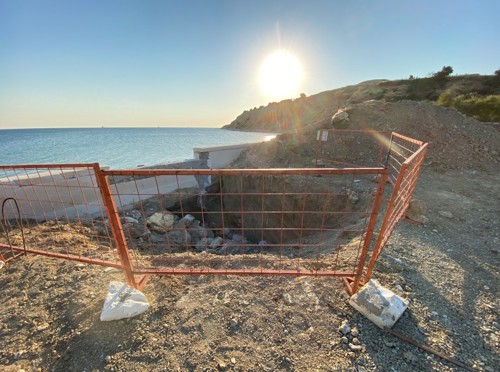 Close Up of the Excavation behind the front wall in V Beach Cemetery